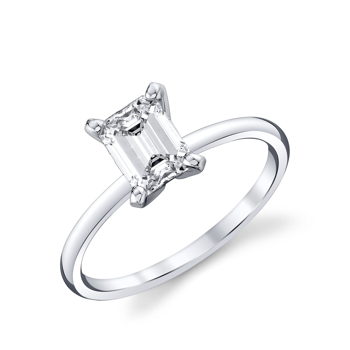 Premier Natural 1 ct. tw. Emerald Cut Diamond Solitaire Engagement Ring in 14K White Gold front view