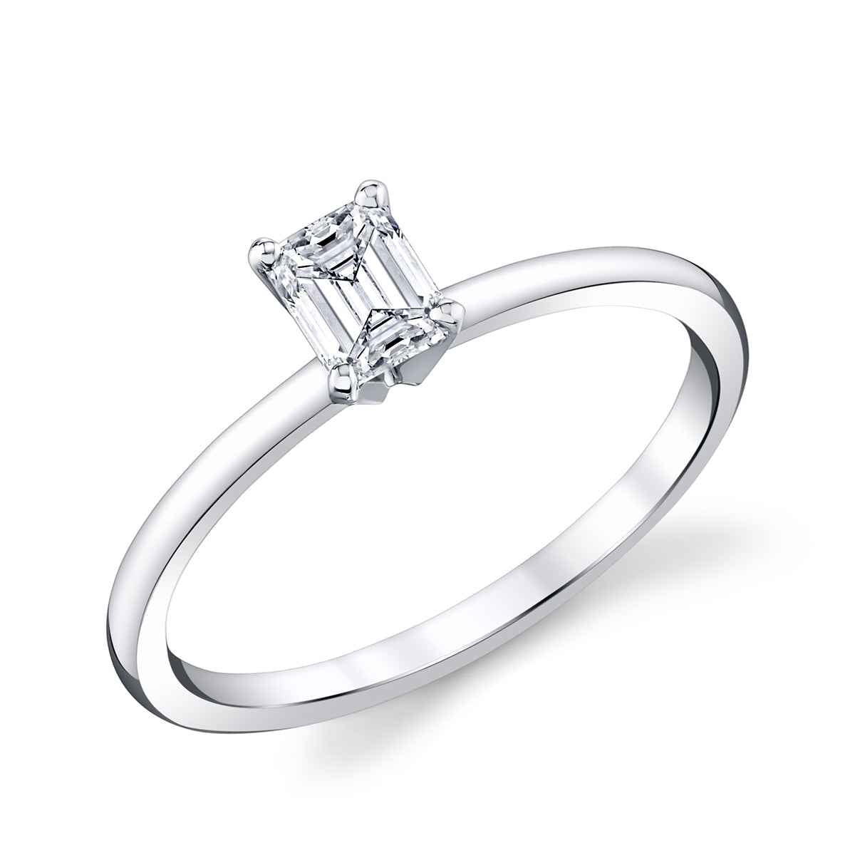 Premier Natural 1/2 ct. tw. Emerald Cut Diamond Solitaire Engagement Ring in 14K White Gold front view