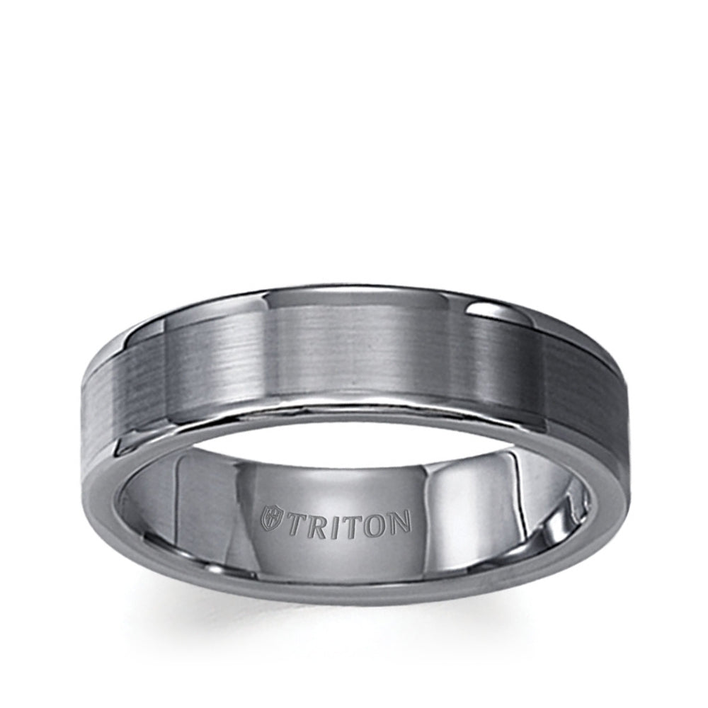 Triton Men's 6mm Satin Finish Wedding Ring in Gray Tungsten