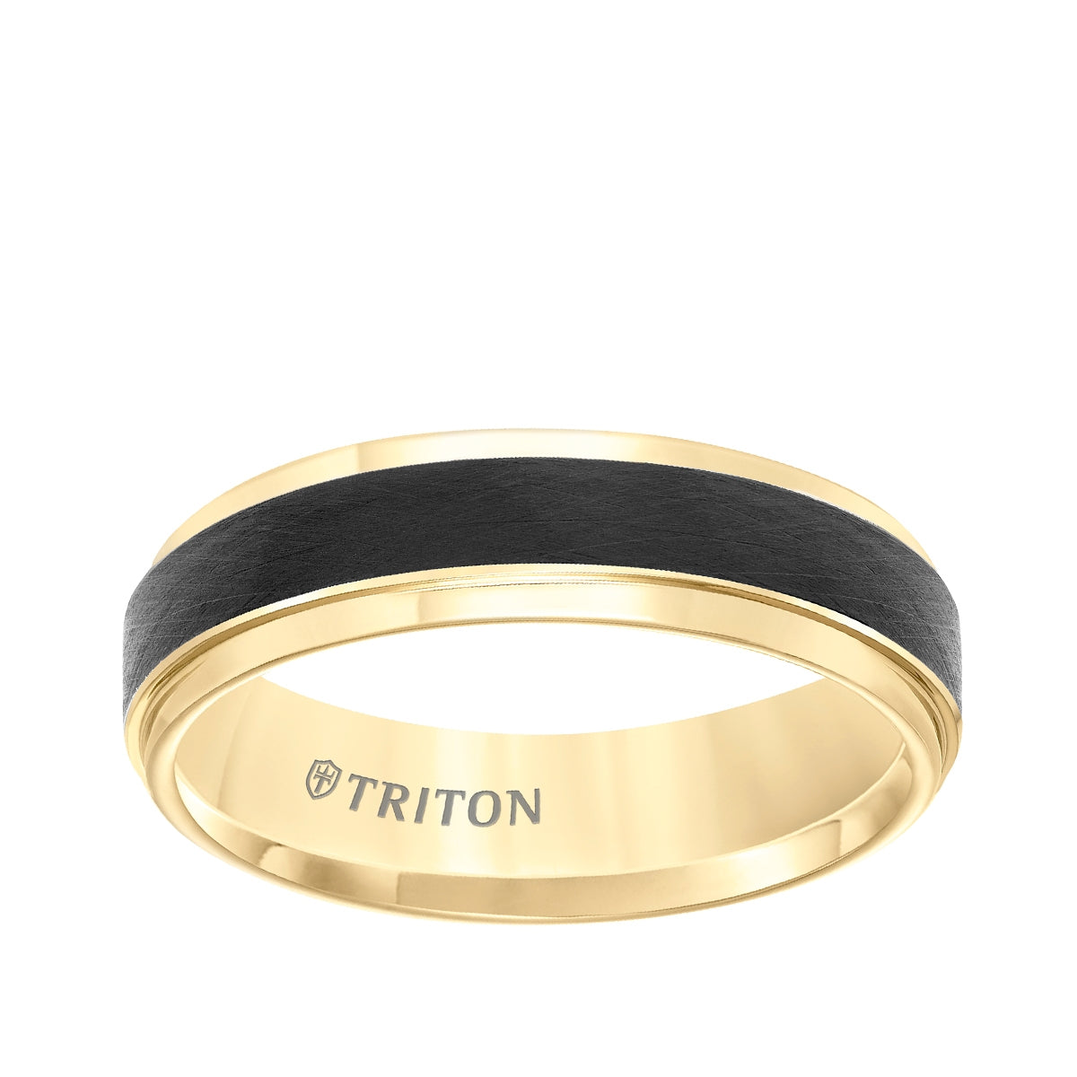 Triton Men's 6mm Crystalline Center Wedding Ring in Yellow Tungsten