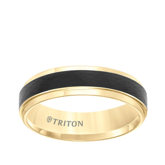 Triton Men's 6mm Crystalline Center Wedding Ring in Yellow Tungsten