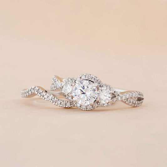 Noventa 1 ct. tw. Round Diamond 3-Stone Wedding Set in 14K White Gold side profile