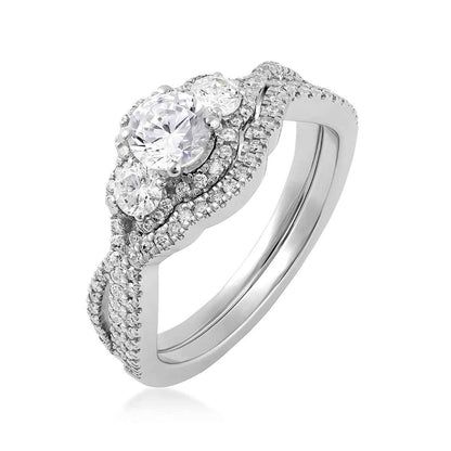 Noventa 1 ct. tw. Round Diamond 3-Stone Wedding Set in 14K White Gold front view