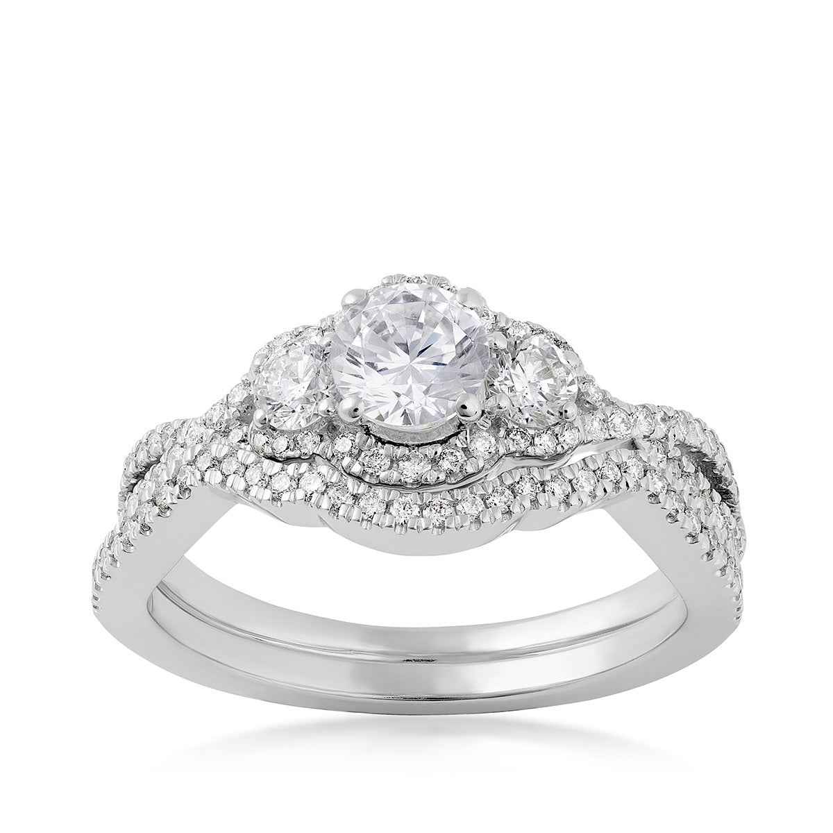 Noventa 1 ct. tw. Round Diamond 3-Stone Wedding Set in 14K White Gold