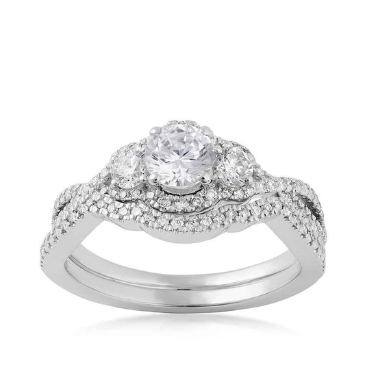 Noventa 1 ct. tw. Round Diamond 3-Stone Wedding Set in 14K White Gold