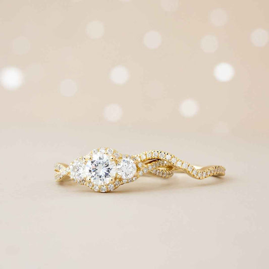 Noventa 1 ct. tw. Diamond 3-Stone Wedding Set in 14K Yellow Gold side profile
