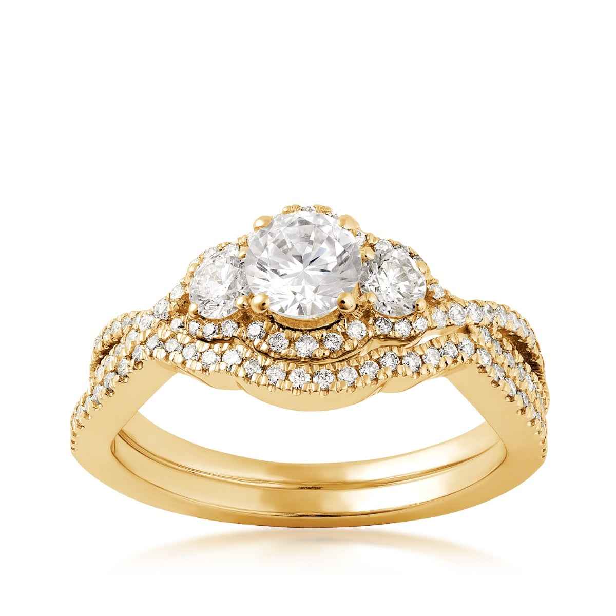 Noventa 1 ct. tw. Diamond 3-Stone Wedding Set in 14K Yellow Gold