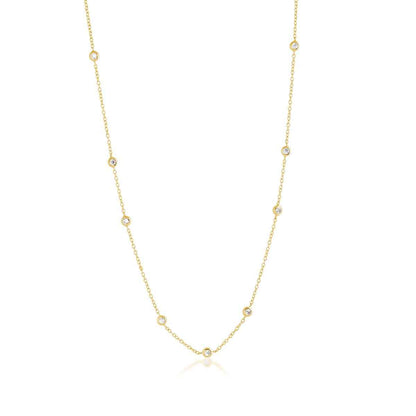 Demi Fine 1/5 ct. tw. Diamond Bezel Station Necklace in 10K Yellow Gold front view
