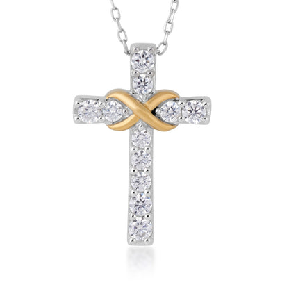 Infinite Love 3/4 ct. tw. Lab-Grown Diamond Infinity Cross Pendant in 10K White & Yellow Gold