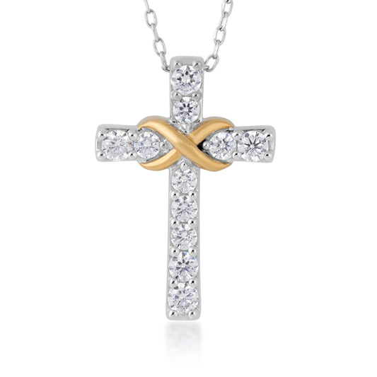 Infinite Love 3/4 ct. tw. Lab-Grown Diamond Infinity Cross Pendant in 10K White & Yellow Gold