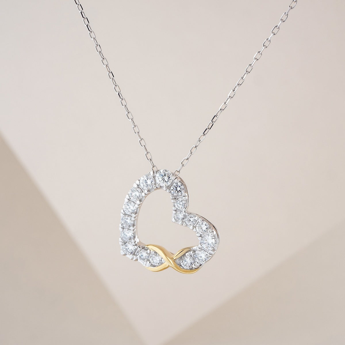 Infinite Love 3/4 ct. tw. Lab-Grown Diamond Infinity Heart Pendant in 10K White & Yellow Gold front view