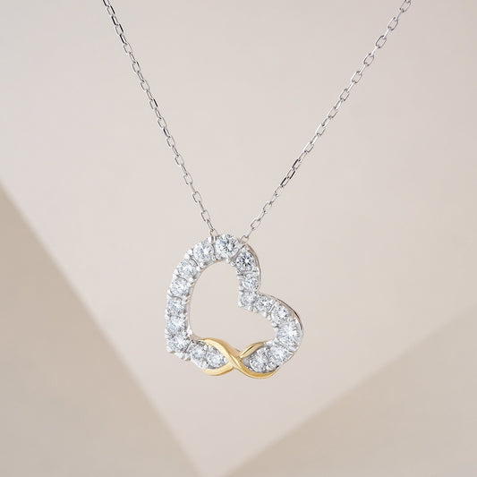 Infinite Love 3/4 ct. tw. Lab-Grown Diamond Infinity Heart Pendant in 10K White & Yellow Gold front view