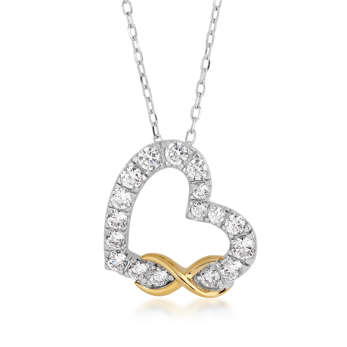 Infinite Love 3/4 ct. tw. Lab-Grown Diamond Infinity Heart Pendant in 10K White & Yellow Gold