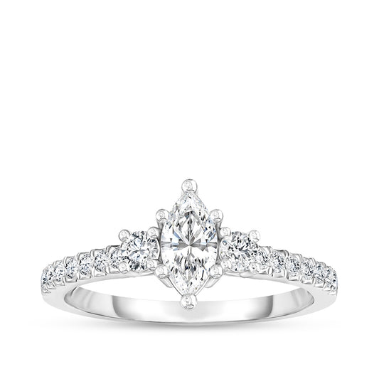 Timeless 5/8 ct. tw. Marquise & Round Diamond Engagement Ring in 14K White Gold