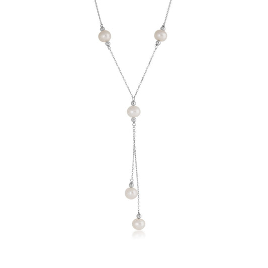 Freshwater Pearl Y Necklace in Sterling Silver