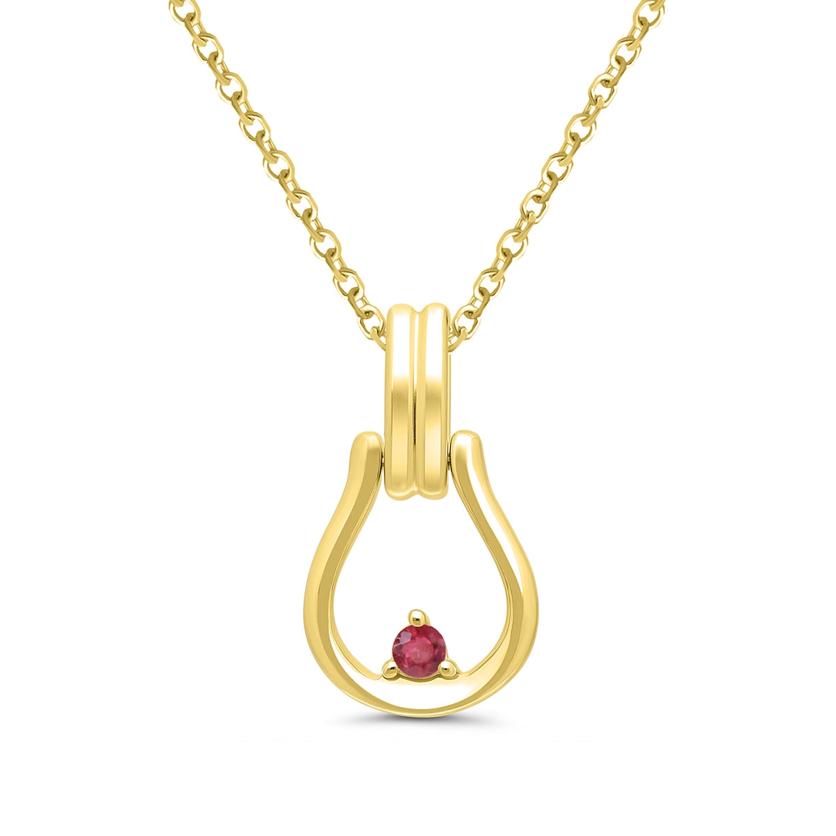 Round Ruby Horse Bit Pendant in 10K Yellow Gold