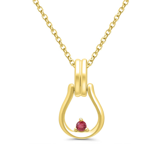Round Ruby Horse Bit Pendant in 10K Yellow Gold