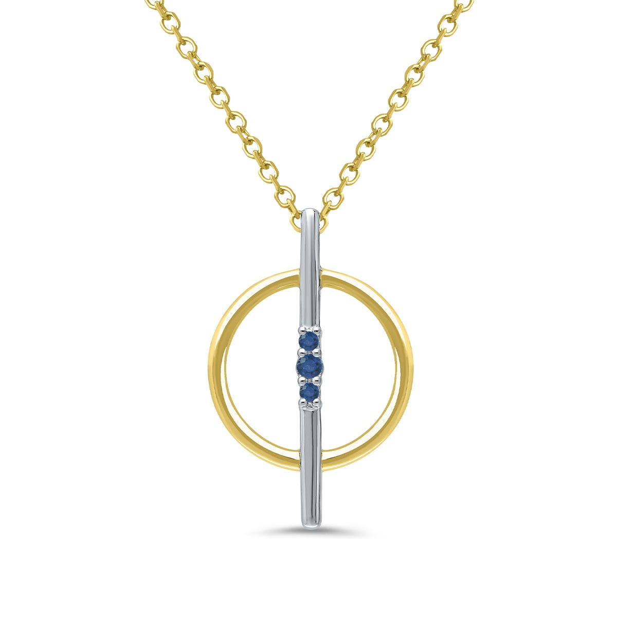 Sapphire Circle Bar Pendant in 10K Yellow & White Gold
