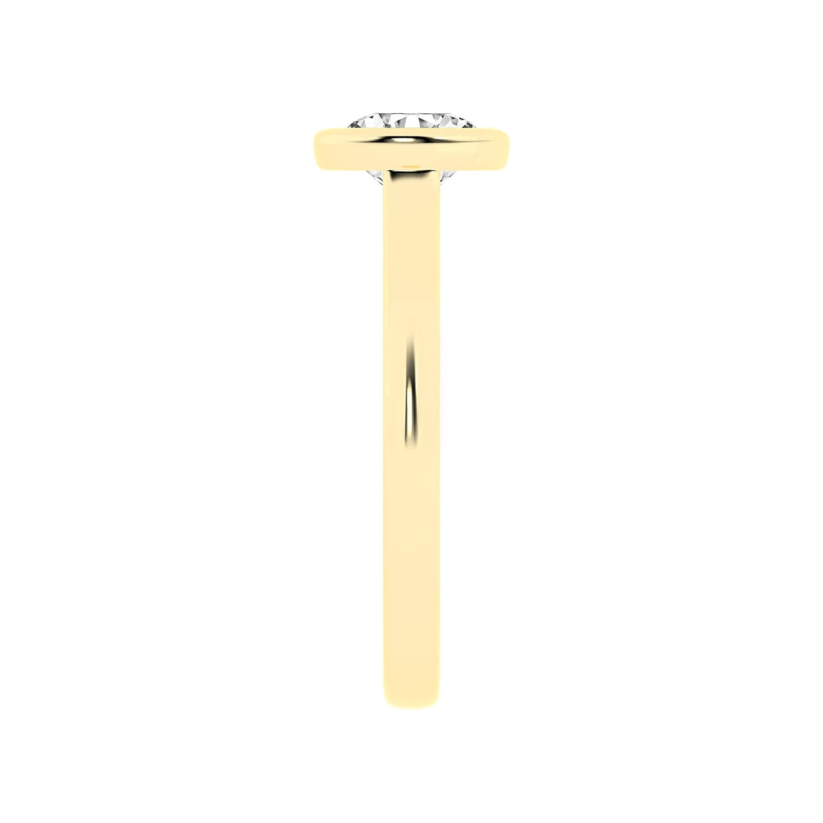 Adamante 1 ct. tw. Lab-Grown Round Diamond Bezel Set Solitaire Engagement Ring in 14K Yellow Gold close-up detail