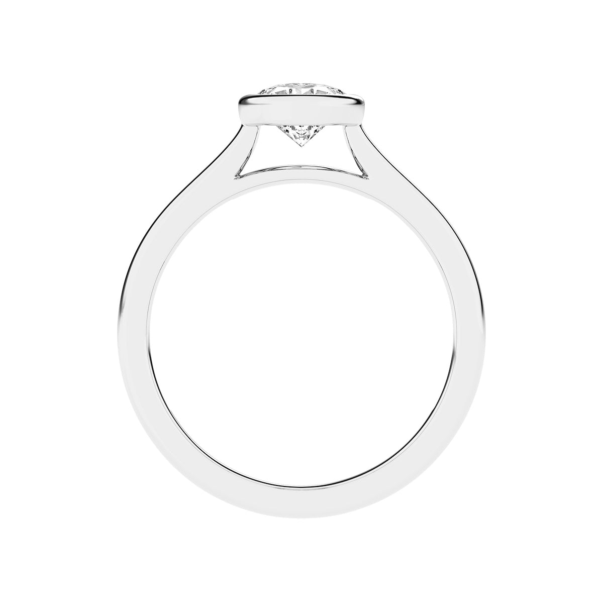 Adamante 1 ct. tw. Lab-Grown Oval Diamond Bezel Set Solitaire Engagement Ring in 14K White Gold front view