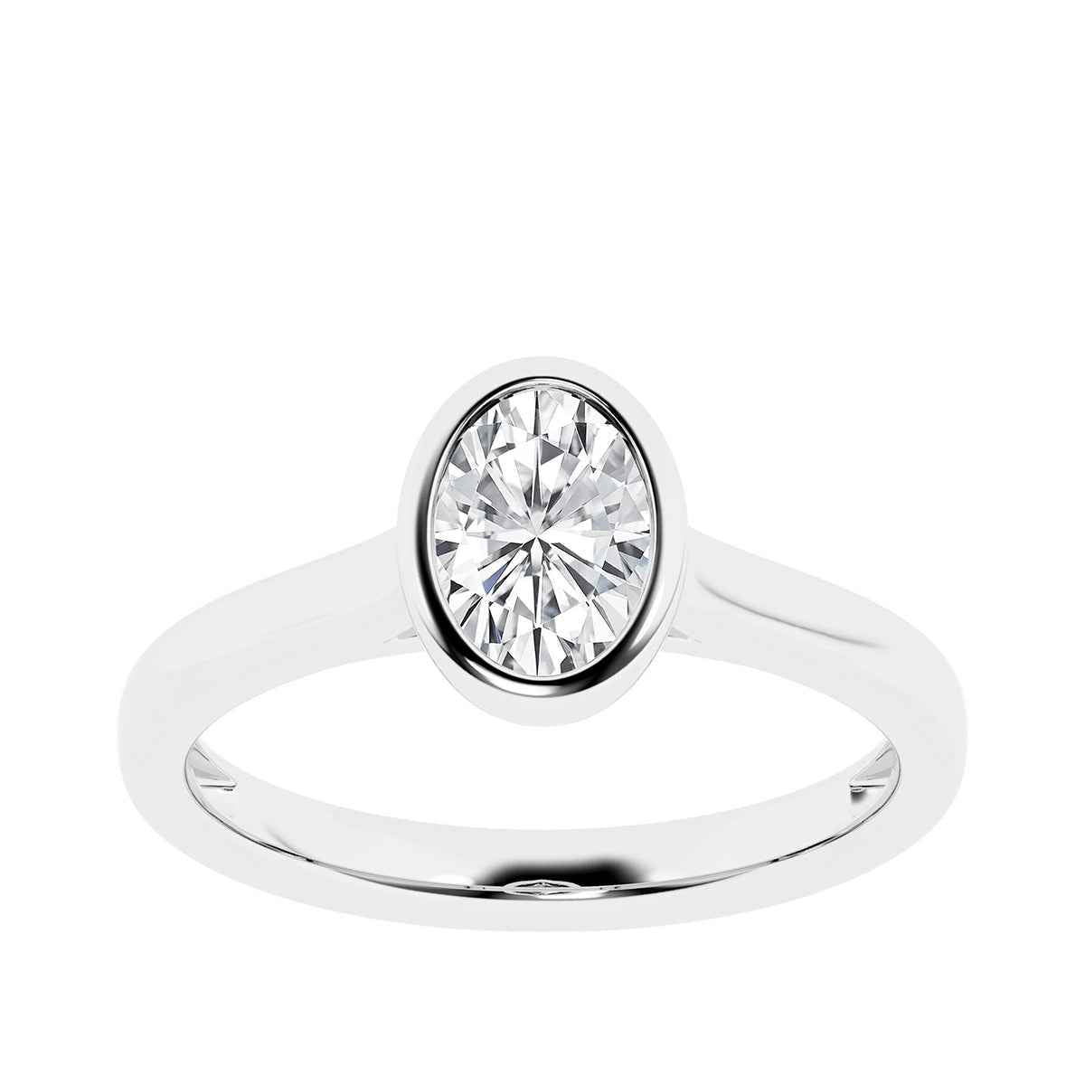 Adamante 1 ct. tw. Lab-Grown Oval Diamond Bezel Set Solitaire Engagement Ring in 14K White Gold