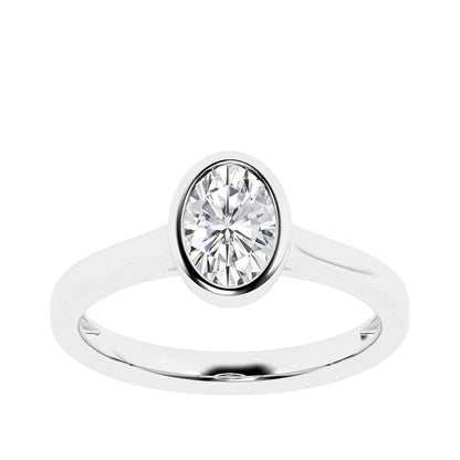 Adamante 1 ct. tw. Lab-Grown Oval Diamond Bezel Set Solitaire Engagement Ring in 14K White Gold