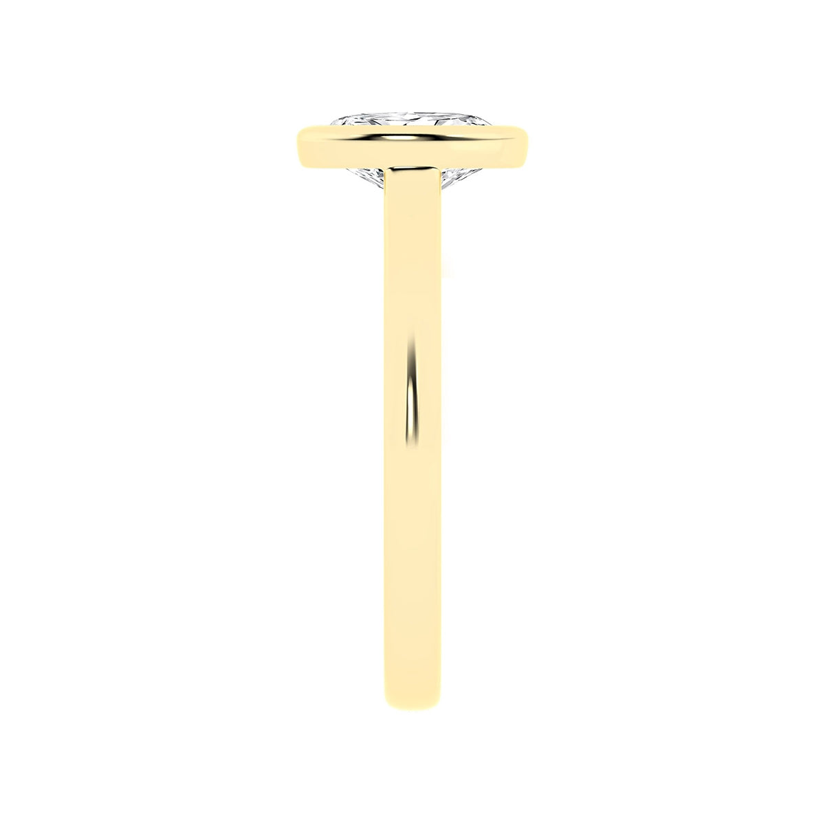Adamante 1 ct. tw. Lab-Grown Oval Diamond Bezel Set Solitaire Engagement Ring in 14K Yellow Gold close-up detail