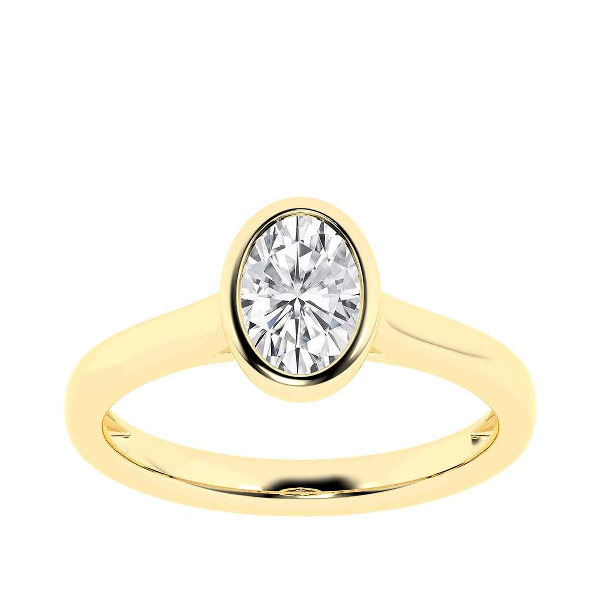 Adamante 1 ct. tw. Lab-Grown Oval Diamond Bezel Set Solitaire Engagement Ring in 14K Yellow Gold