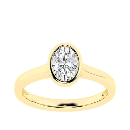 Adamante 1 ct. tw. Lab-Grown Oval Diamond Bezel Set Solitaire Engagement Ring in 14K Yellow Gold