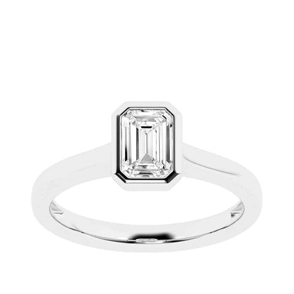 Adamante 1 ct. tw. Lab-Grown Emerald Cut Diamond Bezel Set Solitaire Engagement Ring in 14K White Gold