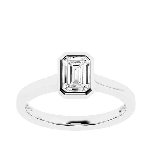 Adamante 1 ct. tw. Lab-Grown Emerald Cut Diamond Bezel Set Solitaire Engagement Ring in 14K White Gold