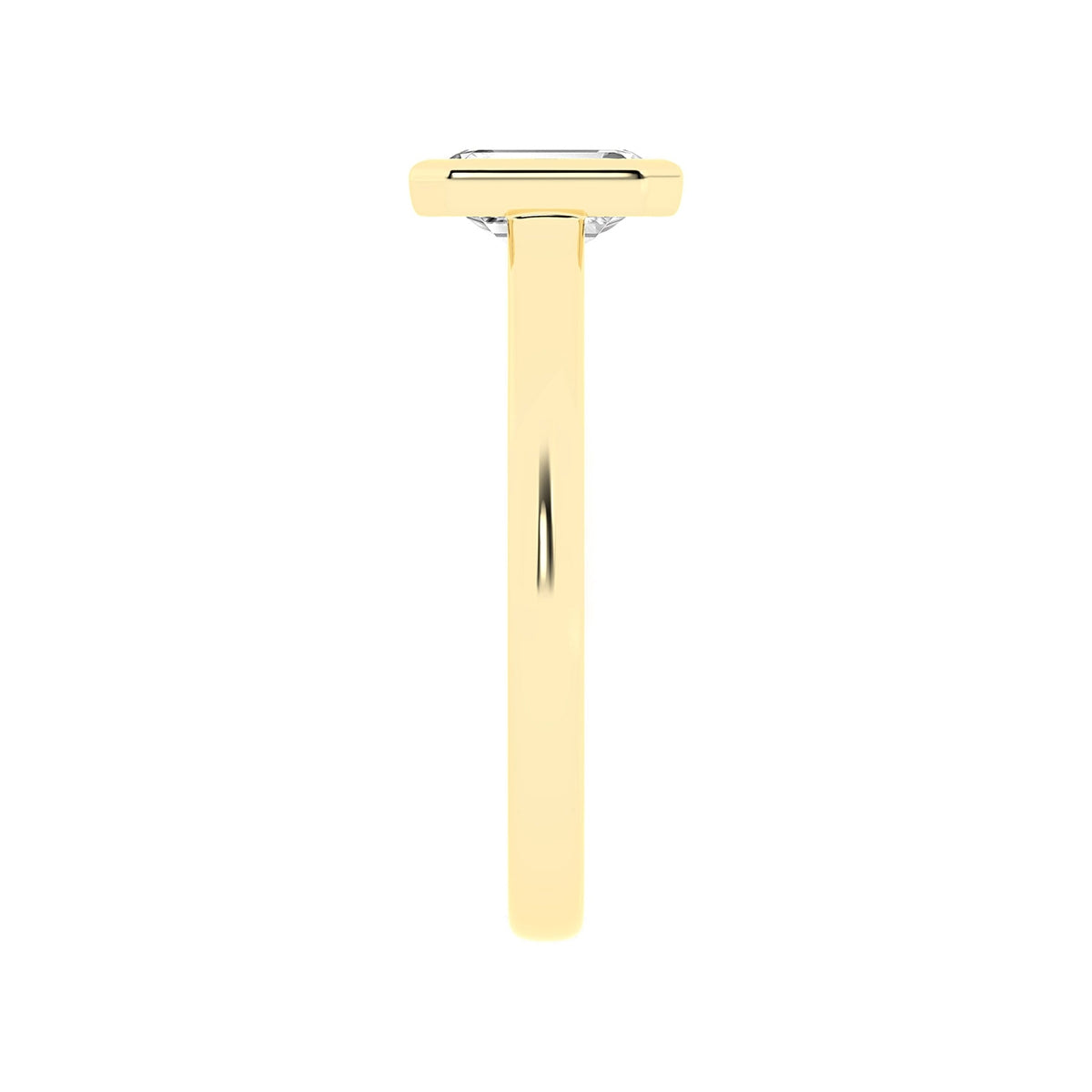 Adamante 1 ct. tw. Lab-Grown Emerald Cut Diamond Bezel Set Solitaire Engagement Ring in 14K Yellow Gold close-up detail