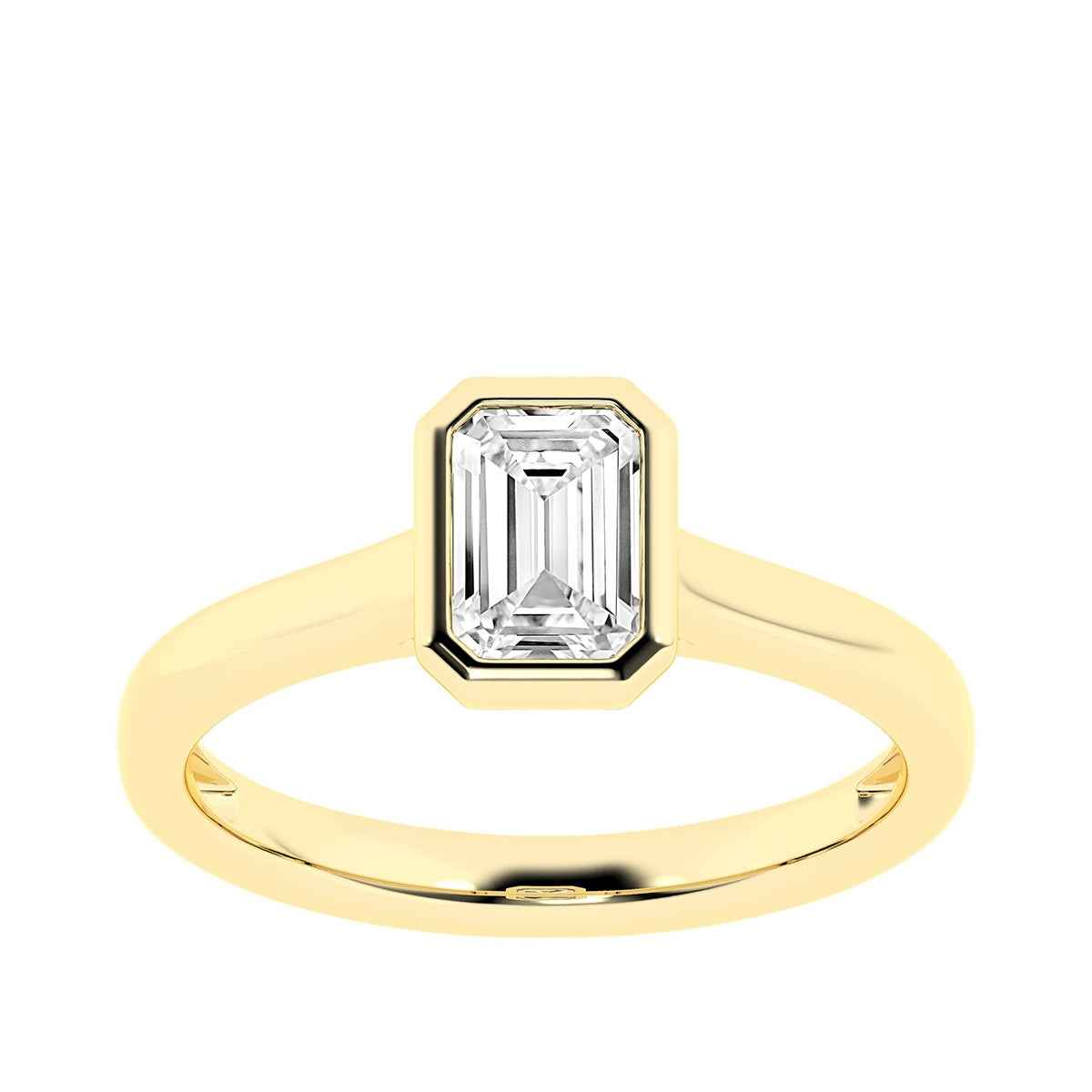 Adamante 1 ct. tw. Lab-Grown Emerald Cut Diamond Bezel Set Solitaire Engagement Ring in 14K Yellow Gold