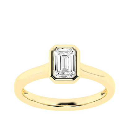 Adamante 1 ct. tw. Lab-Grown Emerald Cut Diamond Bezel Set Solitaire Engagement Ring in 14K Yellow Gold