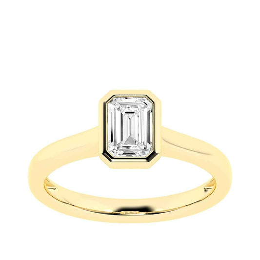 Adamante 1 ct. tw. Lab-Grown Emerald Cut Diamond Bezel Set Solitaire Engagement Ring in 14K Yellow Gold