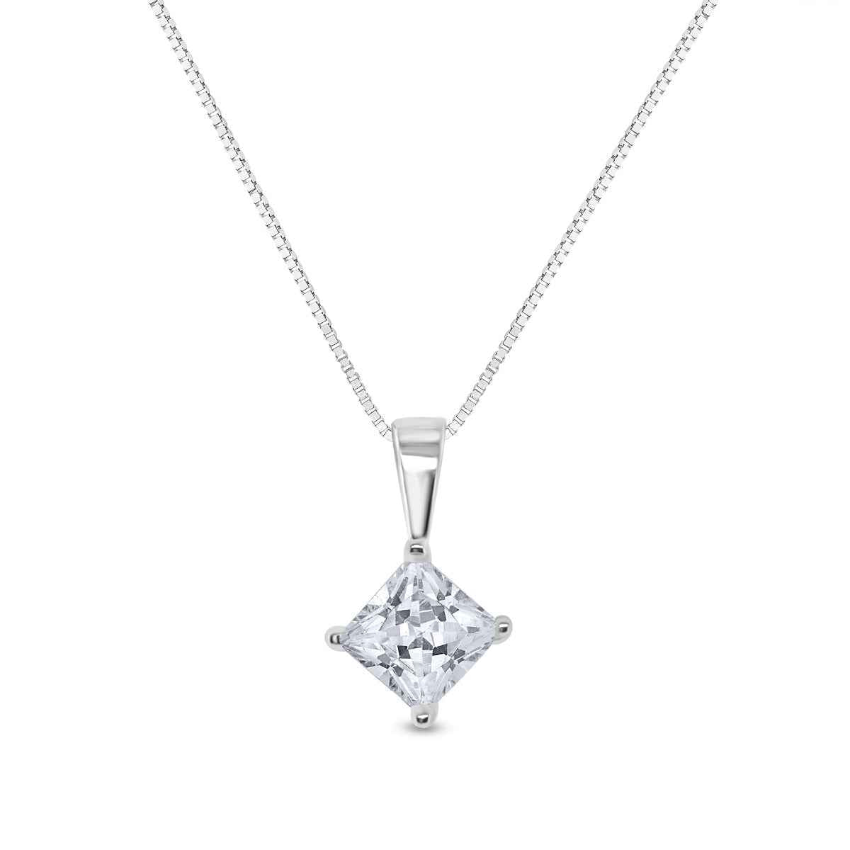 1 ct. tw. Princess Cut Diamond Solitaire Pendant in 14K White Gold