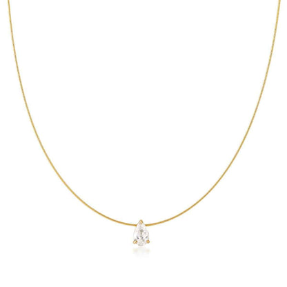 JustDesi 1/2 ct. tw. Pear Diamond Solitaire Wire Necklace in 14K Yellow Gold front view