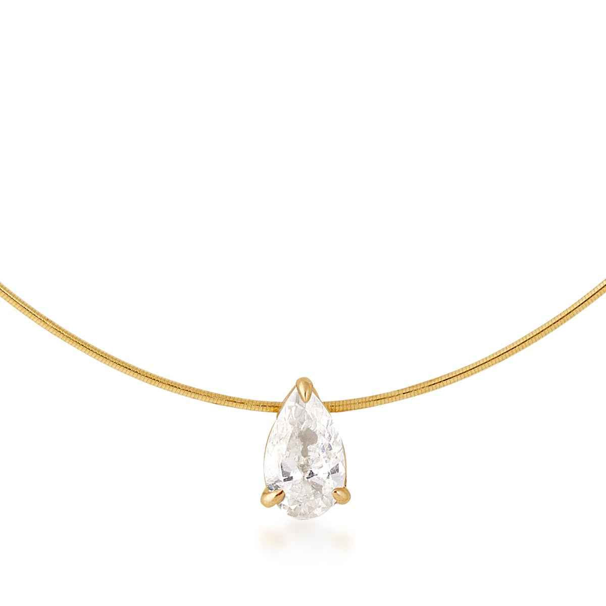 JustDesi 1/2 ct. tw. Pear Diamond Solitaire Wire Necklace in 14K Yellow Gold