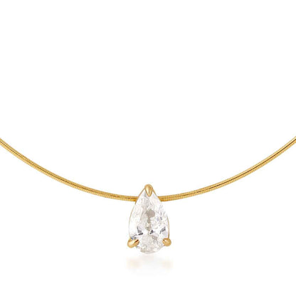 JustDesi 1/2 ct. tw. Pear Diamond Solitaire Wire Necklace in 14K Yellow Gold
