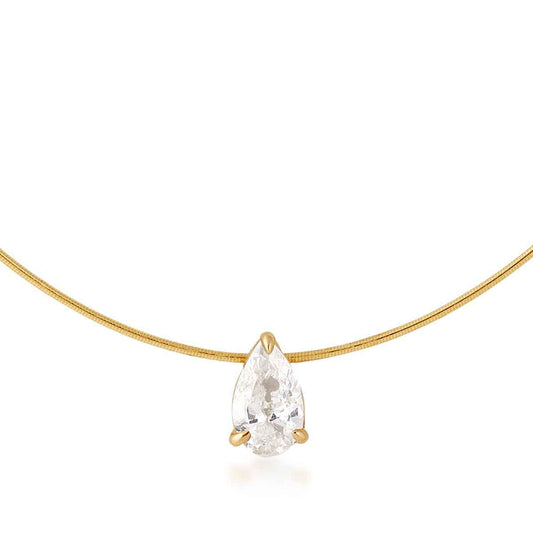 JustDesi 1/2 ct. tw. Pear Diamond Solitaire Wire Necklace in 14K Yellow Gold