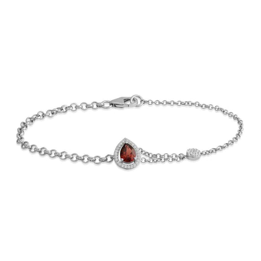 Pear Garnet & 1/5 ct. tw. Diamond Halo Bracelet in Sterling Silver