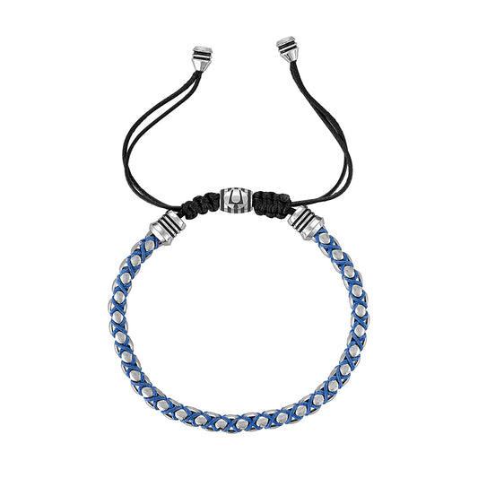 Bulova Men's Blue Cord Bead Bolo Bracelet in White Stainless Steel front view