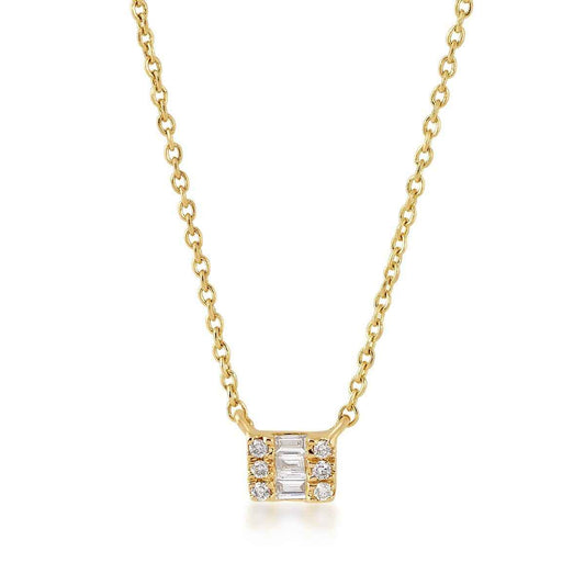 JustDesi Baguette & Round Diamond Accent Cluster Necklace in 14K Yellow Gold