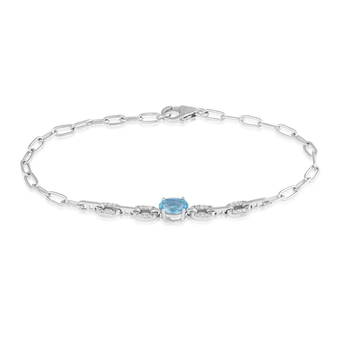 Oval Swiss Blue Topaz & 1/10 ct. tw. Diamond 7.5-inch Paperclip Link Bracelet in Sterling Silver