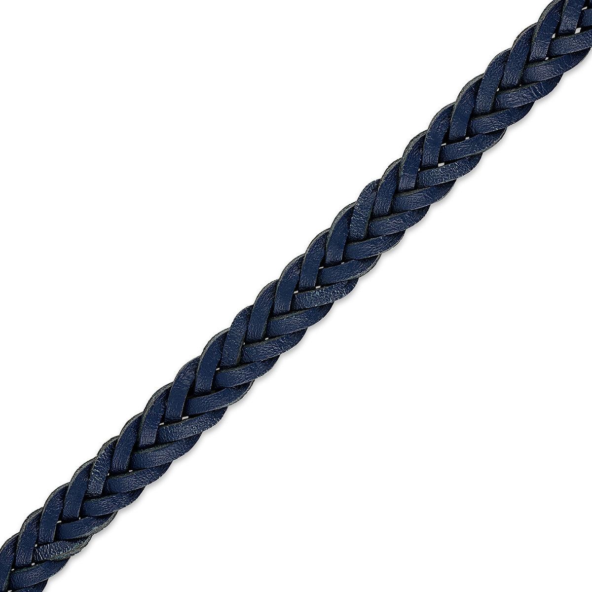 Bulova Men's Blue Leather 8-inch Braid Bracelet in Pink Gold-Tone Ion Plated Stainless Steel front view