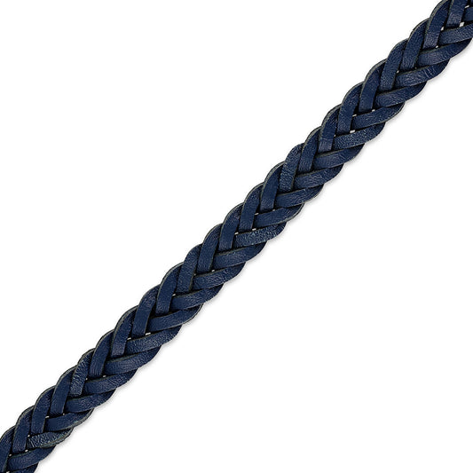 Bulova Men's Blue Leather 8-inch Braid Bracelet in Pink Gold-Tone Ion Plated Stainless Steel front view