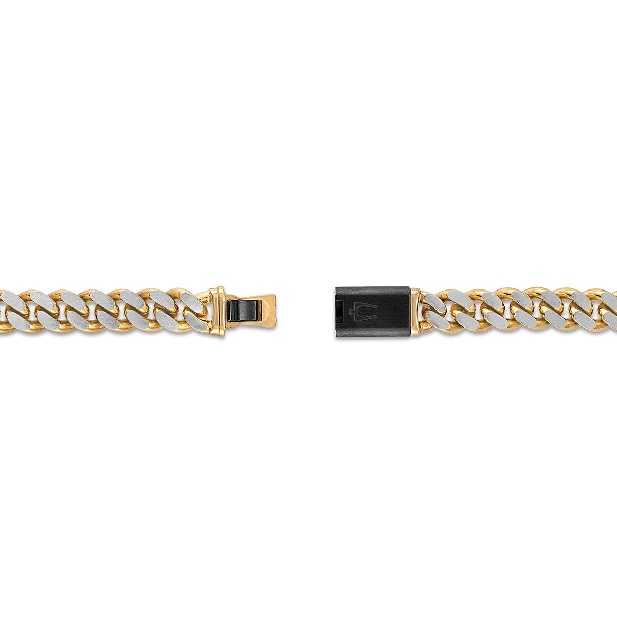 Bulova Men's 10mm 24-inch Curb Chain Necklace in Gunmetal & Gold-Tone Stainless Steel close-up detail