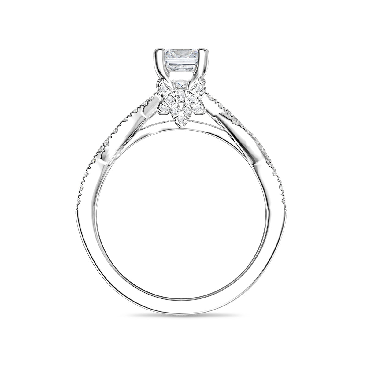 Premier Natural 1-1/4 ct. tw. Princess Cut Diamond Scalloped Wedding Set in 14K White Gold close-up detail