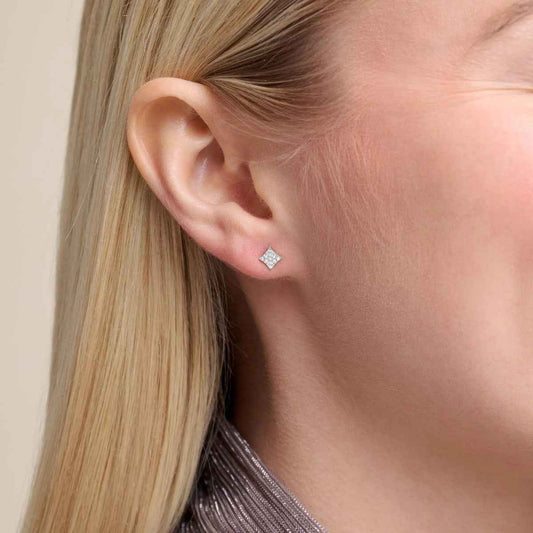 M by Monte Luna 1/10 ct. tw. Lab-Grown Round Diamond Starburst Earrings in Rhodium Plated Sterling Silver front view