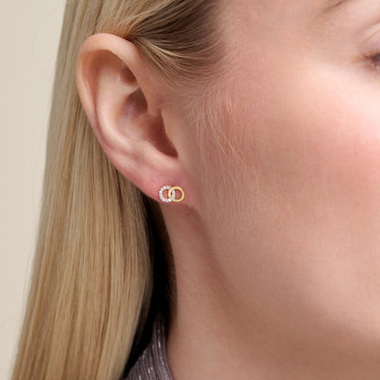 M by Monte Luna 1/10 ct. tw. Lab-Grown Diamond Double Circle Earrings in 14K Yellow Gold Plated Sterling Silver front view